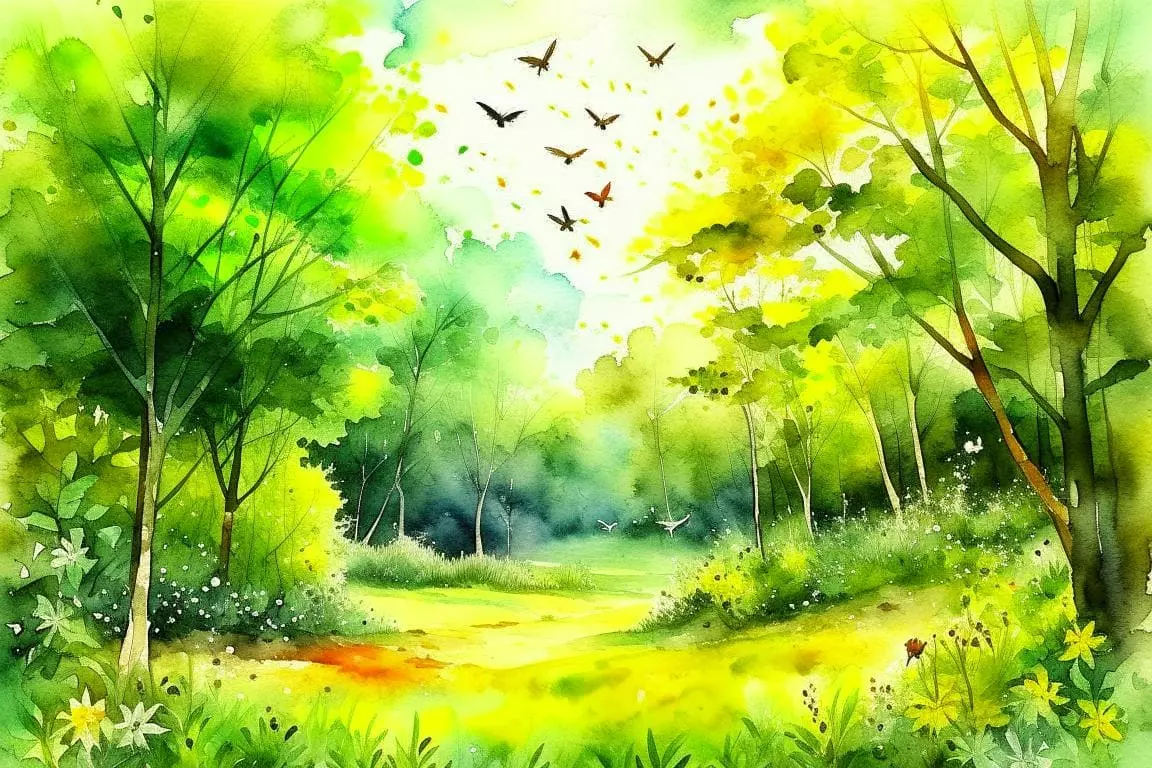 Иллюстрация к английской песне или стиху Spring is green